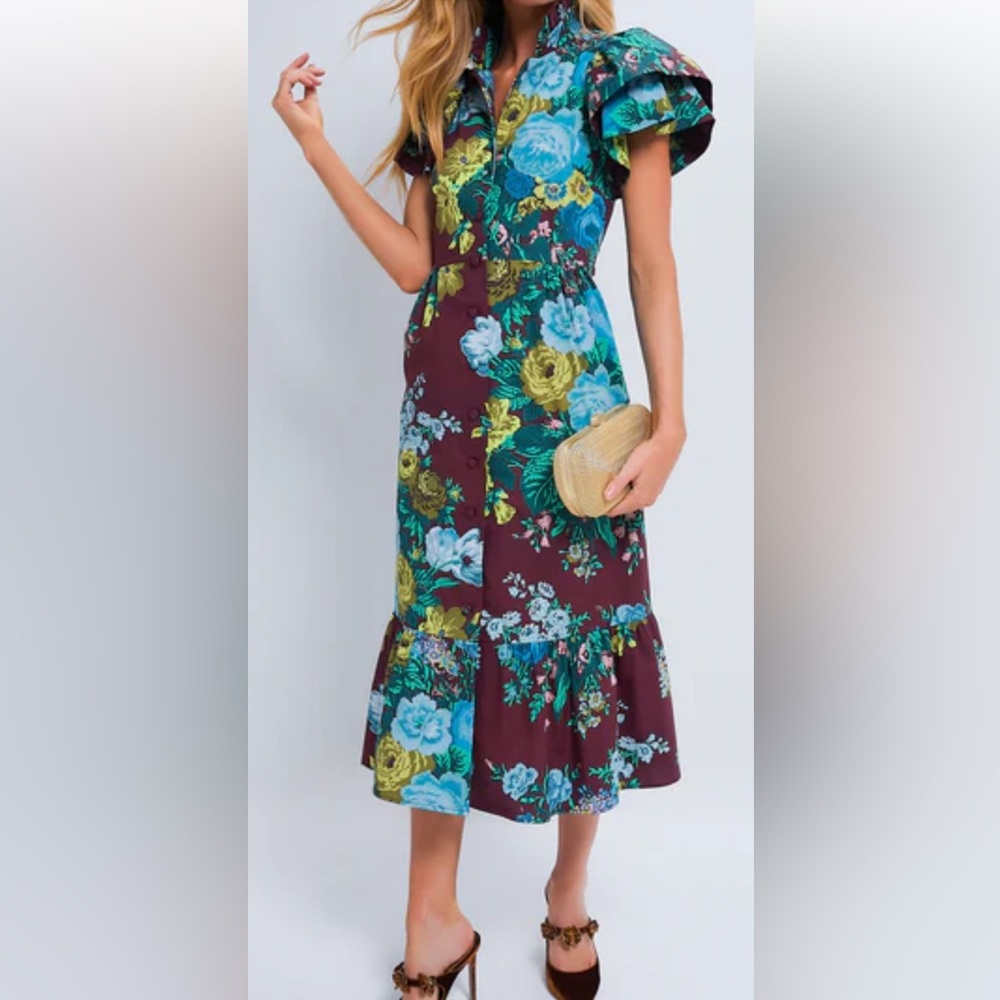 Tuckernuck Floral Alice Dress Oxblood Verdant 100% Cotton M NWT - Picture 2 of 6